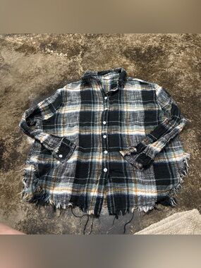 LA MIEL Black, White & Mustard Plaid Flannel Button-Down Shirt
